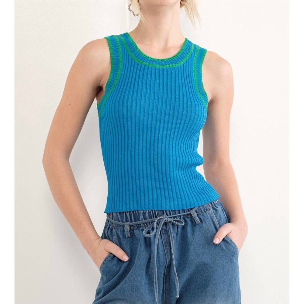 NEW PRETTY GARBAGE coralie contrast rib tank in blue